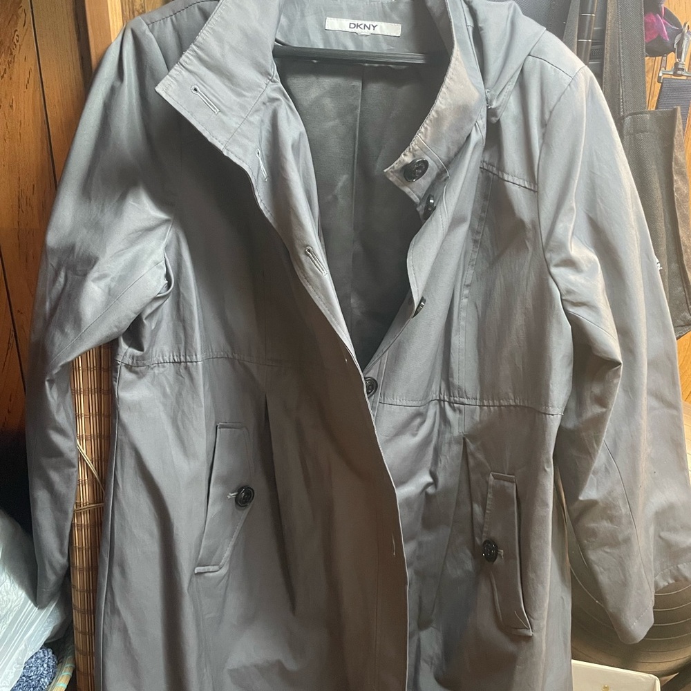 DKNY Women’s Gray Trench Coat with Button Front